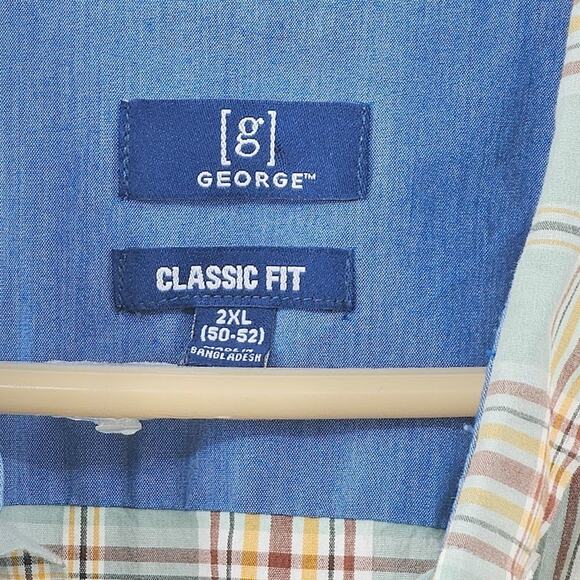 George Men’s 2XL Green Brown Checked Classic Fit Button Shirt Casual Plaid - Picture 4 of 6